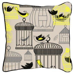 MODSHOP THROW PILLOW -BIRD CAGES-SILK SCREEN ON LINEN - MODER GLAM RETRO VIBE